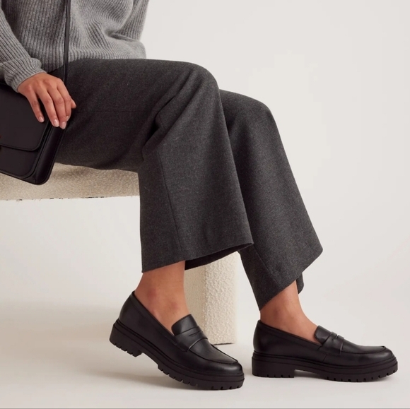 Quince Shoes - Quince Black Leather Lug-Sole Penny Loafers